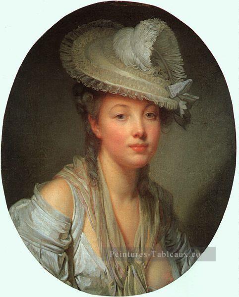 Jeune femme au chapeau blanc portrait Jean Baptiste Greuze Peintures à l'huile